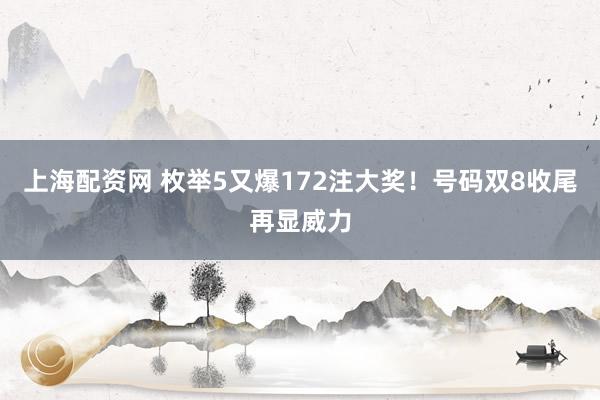 上海配资网 枚举5又爆172注大奖！号码双8收尾再显威力