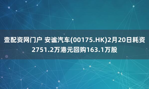 壹配资网门户 安谧汽车(00175.HK)2月20日耗资2751.2万港元回购163.1万股