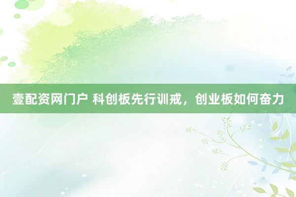 壹配资网门户 科创板先行训戒，创业板如何奋力